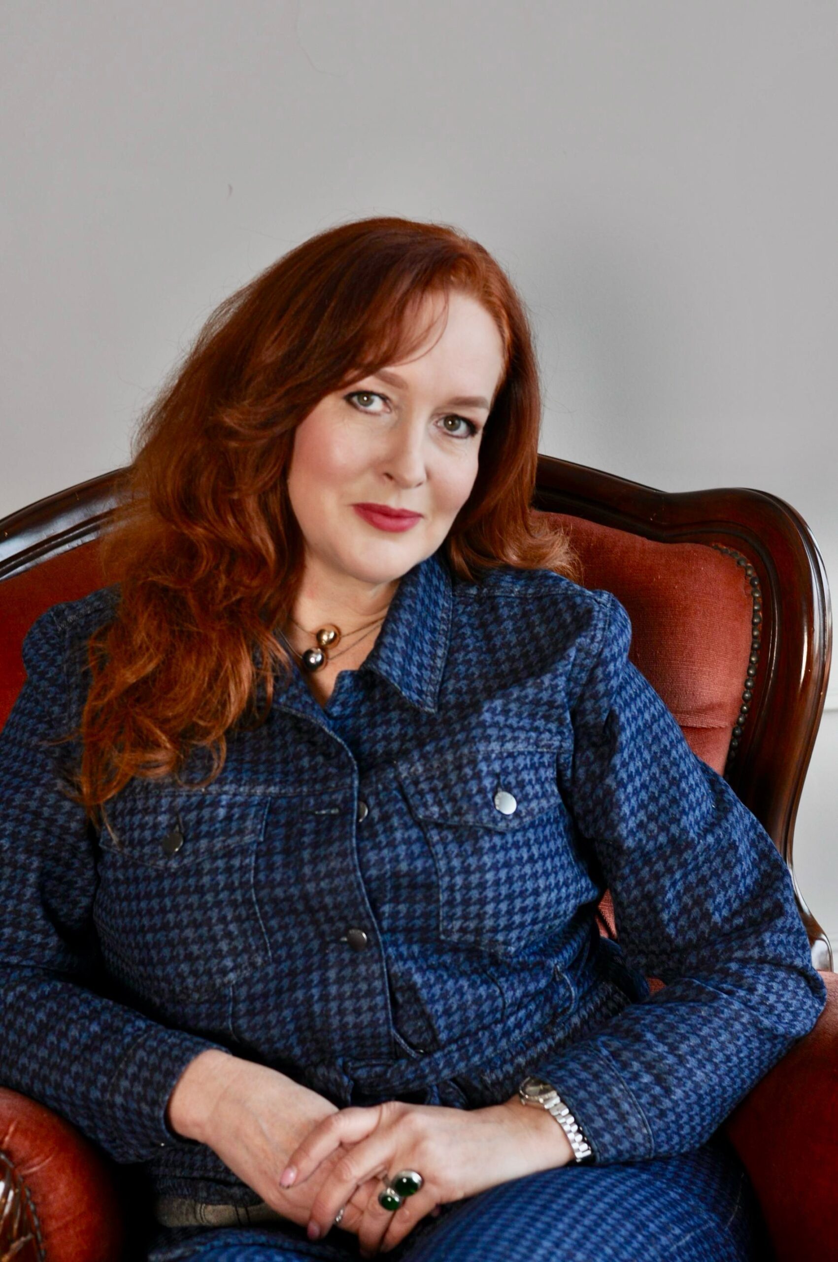 a woman sitting in a chair